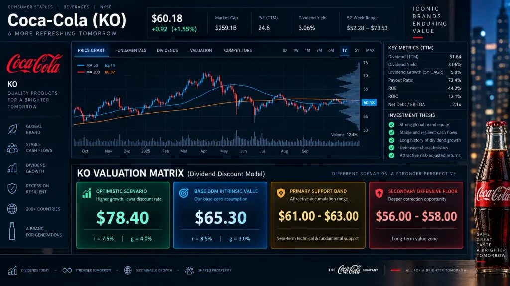 Coca-Cola KO Dividend Discount Model intrinsic value targets and staged accumulation bands