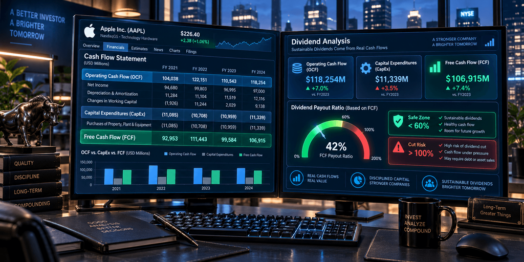 Dividend Payout Ratio Guide cash flow diagnostic dashboard showing dividend cut risk zones