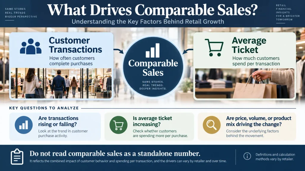 Comparable sales framework showing customer transactions and average ticket