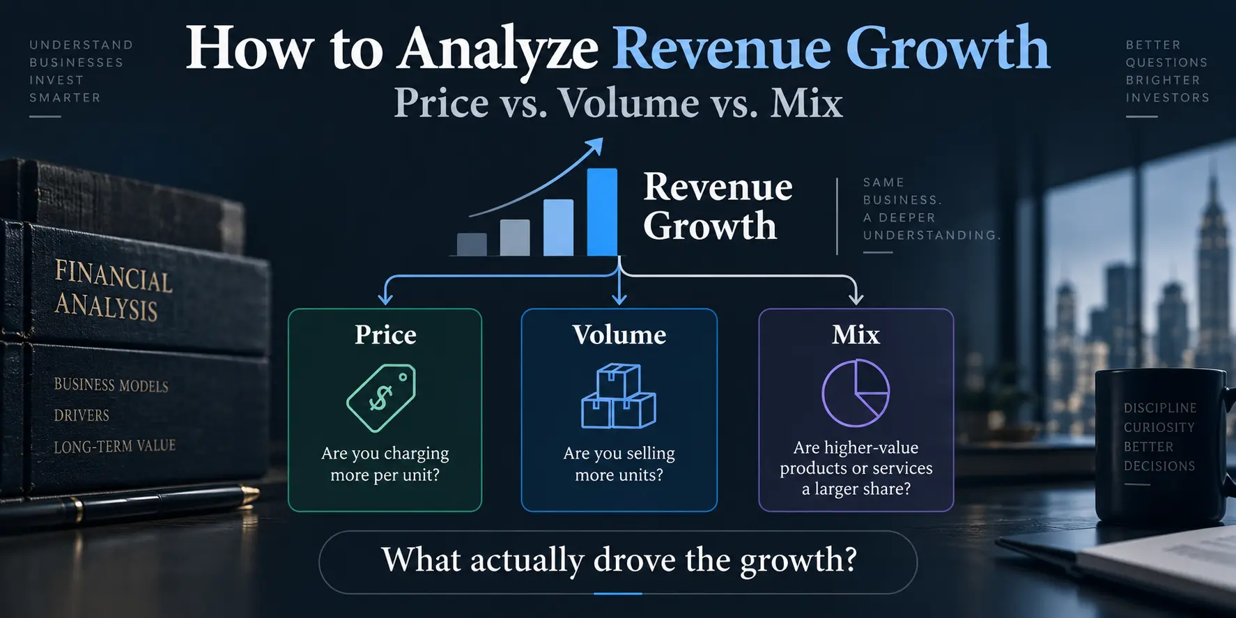 Revenue growth analysis separating price volume and product mix