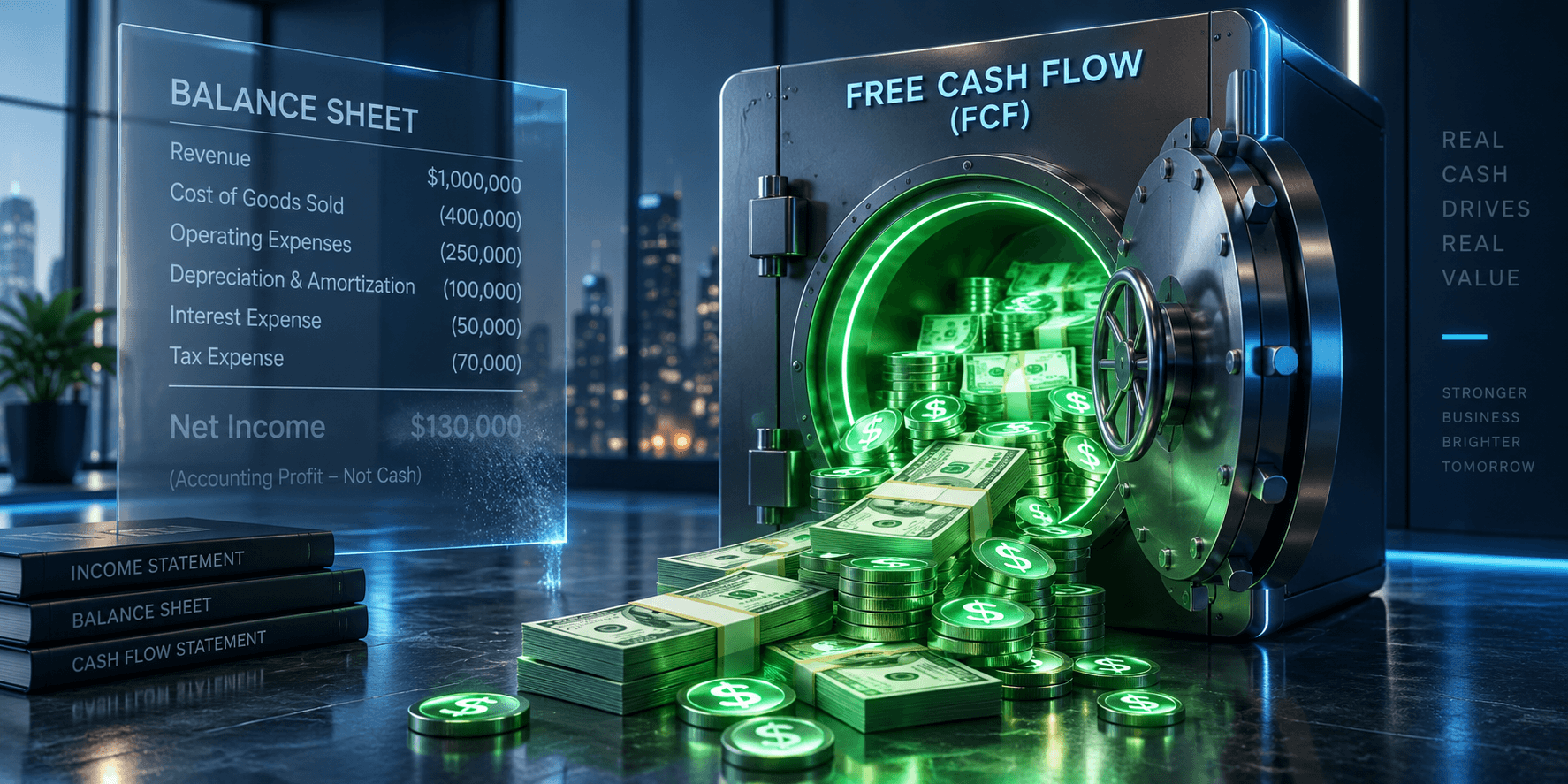 Free Cash Flow Guide comparing accounting net income and liquid corporate cash reserves