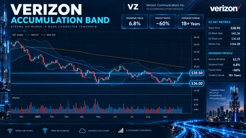 Verizon VZ dividend safety historical yield valuation bands and staged capital accumulation support lines